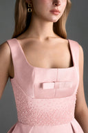 IHF STUDIO • Vine Guipure Lace & Silk Taffeta Bustier Midi Dress with Mini Cape