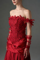 IHF STUDIO • Fleur 3D Floral Lace Off-Shoulder Taffeta A-Line Gown