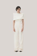 White Anh Vi Straight Asymmetric Sleeved Satin Top for women, from TINH, The Viet Concept 