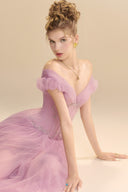 LINH PHUNG • Brumelle Crystal Bow Off-Shoulder Tulle Midi Dress