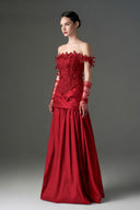 IHF STUDIO • Fleur 3D Floral Lace Off-Shoulder Taffeta A-Line Gown