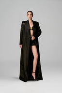 Obsidian Silk Oversized Longline Coat for women, from IHF STUDIO, The Viet Concept