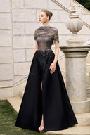 TRACY COUTURE • Crystal Lace Top & Slit Taffeta Set