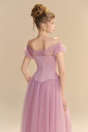 LINH PHUNG • Brumelle Crystal Bow Off-Shoulder Tulle Midi Dress