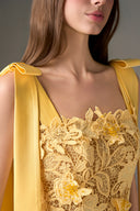 Yellow Jardin Embellished Lace Midi Column Dress for women, from IHF STUDIO, The Viet Concept 