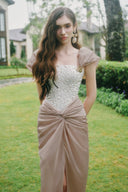 LINH PHUNG • Gladys Metallic Floral Off-Shoulder Corset Maxi Dress