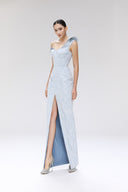 Flux Asymmetrical Lace Denim Gown for women, from SORAMAME, The Viet Concept