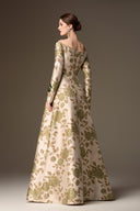 IHF ATELIER • Verdant Rose Crystal Brocade V-Neck A-Line Gown