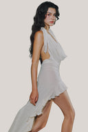 White Bianca Chiffon Draped Midi Dress for women, from La Vierge, The Viet Concept 