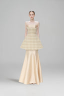 Moon Jar Gold Houndstooth Strapless Gown for women, from SORAMAME, The Viet Concept