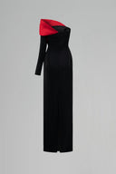 Noir Asymmetric Draped Rose Crepe Evening Gown for women, from IHF ATELIER, The Viet Concept 
