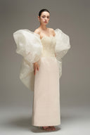 Beige Celestial Crystal Bell Corset Maxi Dress for women, from IHF STUDIO, The Viet Concept 