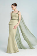 21SIX • Mirabel Silk Taffeta & Silk Crystal Floral Cape Gown