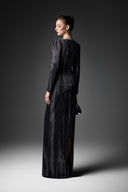 GVLUX • Noir Éclipse Marbled Denim Bustier Gown