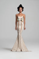 HUELLEY ROSE • Tanari Ivory Crystal-Embellished Lace-Up Mermaid Dress