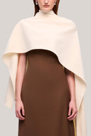 Cream Da Asymmetric High Neck Cotton Cape for women, from TINH, The Viet Concept 
