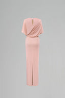 Pink Shimmer Jersey Gathered Waist Tie Gown for women, from IHF ATELIER, The Viet Concept