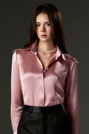 Rosé Lumière Satin Silk Tailored Shirt for women, from IHF STUDIO, The Viet Concept