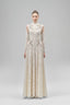 Cream Celestine A-line Cold Shoulder Sleeved Lace Floor Length Dress for women, from Maison Des Copains, The Viet Concept