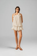 XITA • Celestia Blanc Pleated Floral Mini Dress