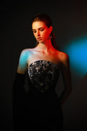 Vesper Gilded Lace Sequin Mesh Sculpted Train Dress for women, from SORAMAME, The Viet Concept
