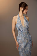 Sea Crystal Halter Sequin Maxi Dress for women, from KEIRA TONG, The Viet Concept 