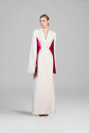 White Rose Brocade A-Line Evening Gown With Peak Lapel Waist Accent for women, from IHF ATELIER, The Viet Concept 