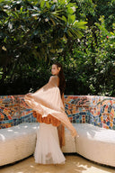 LINH PHUNG • Floreth Couture Rose-Embellished Mullet Top & Pleated Mesh Skirt Set