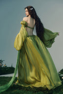 Verna Lime Crinkle Satin Spring Luxe Dress for women, from LA VIERGE, The Viet Concept 