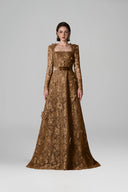 Nocturne Dark Gold Guipure Lace A-Line Evening Gown for women, from IHF ATELIER, The Viet Concept