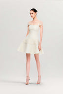 Unbound Embossed Brocade Ivory A-Line Couture Mini Dress for women, from MR CRAZY & LADY SEXY, The Viet Concept 