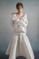 HA THANH VIET • Noir Éclat Floral Satin Midi Dress