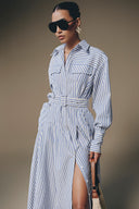Thera Striped Belted Cotton Shirt Dress for women, from Keira Tong, The Viet Concept