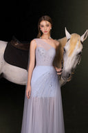 Celine Asymmetrical Corset Pleated Mesh Gown for women, from JOSEPHINE, The Viet Concept 