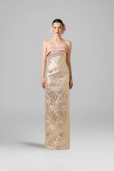 Regal Metallic Jacquard Strapless Column Gown with Crystal Neckline for women, from IHF ATELIER, The Viet Concept 