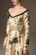 IHF ATELIER • Verdant Rose Crystal Brocade V-Neck A-Line Gown