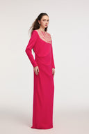 21SIX • Arwen Crepe Long-Sleeve Crystal-Embellished Evening Gown