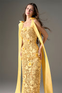 Yellow Jardin Embellished Lace Midi Column Dress for women, from IHF STUDIO, The Viet Concept 