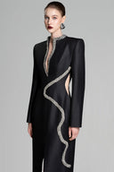 Deep V-Neck Wavy Crystal Embellished Dress for woman, from GVLUX, The Viet Concept 