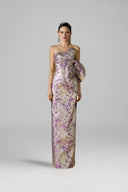 Aurielle Purple Gold Metallic Jacquard Draped Bustier Gown for women, from IHF ATELIER, The Viet Concept 