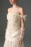 IHF STUDIO • Fleur 3D Floral Lace Off-Shoulder Taffeta A-Line Gown