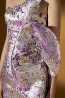 Aurielle Purple Gold Metallic Jacquard Draped Bustier Gown for women, from IHF ATELIER, The Viet Concept 