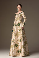 IHF ATELIER • Verdant Rose Crystal Brocade V-Neck A-Line Gown