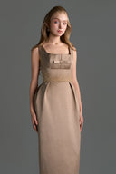 IHF STUDIO • Vine Guipure Lace & Silk Taffeta Bustier Midi Dress with Mini Cape