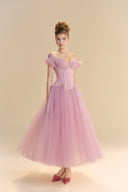 LINH PHUNG • Brumelle Crystal Bow Off-Shoulder Tulle Midi Dress
