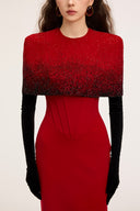 21SIX • Elira Crepe Crystal Cape Gown with Velvet Gloves