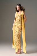 Yellow Jardin Embellished Lace Midi Column Dress for women, from IHF STUDIO, The Viet Concept 