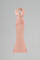 Rosé Crystal Neckline Twisted Drape Jersey Maxi Gown for women, from IHF STUDIO, The Viet Concept 