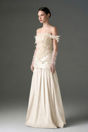 IHF STUDIO • Fleur 3D Floral Lace Off-Shoulder Taffeta A-Line Gown