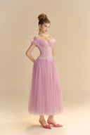 LINH PHUNG • Brumelle Crystal Bow Off-Shoulder Tulle Midi Dress